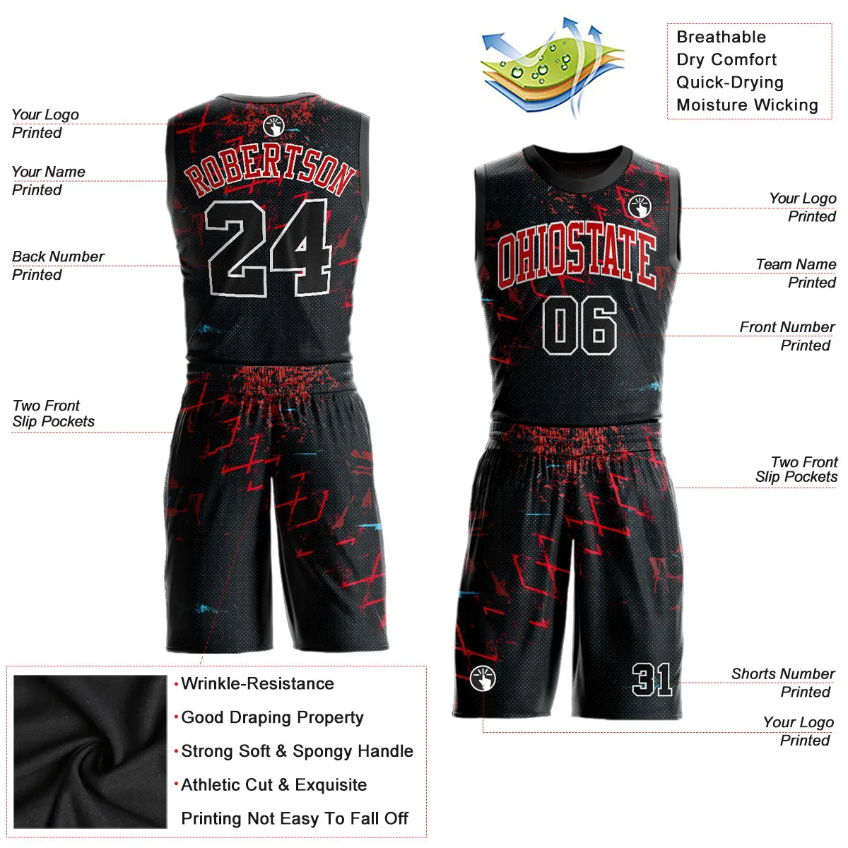 Custom Black Black-Red Round Neck Sublimation Basketball Suit Jersey FansIdea
