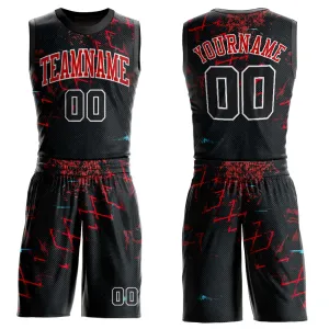 Custom Black Black-Red Round Neck Sublimation Basketball Suit Jersey FansIdea