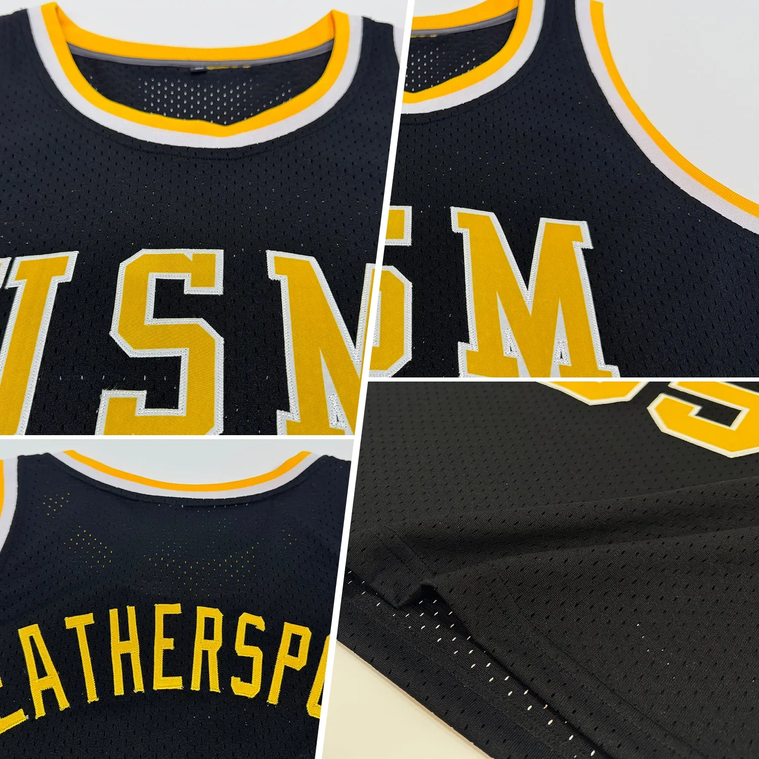 Custom Black Gold-White Authentic Throwback Basketball Jersey FansIdea