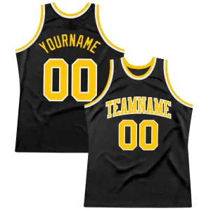 Custom Black Gold-White Authentic Throwback Basketball Jersey FansIdea