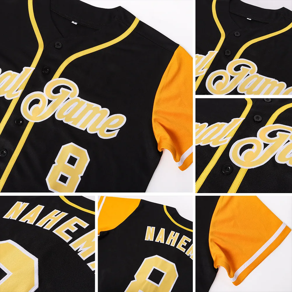 Custom Black Gold-White Authentic Two Tone Baseball Jersey FansIdea
