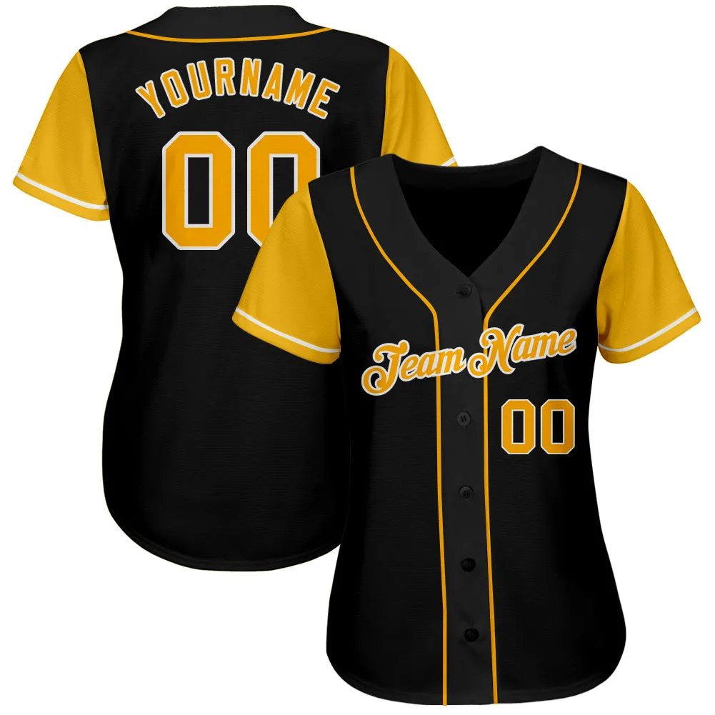 Custom Black Gold-White Authentic Two Tone Baseball Jersey FansIdea