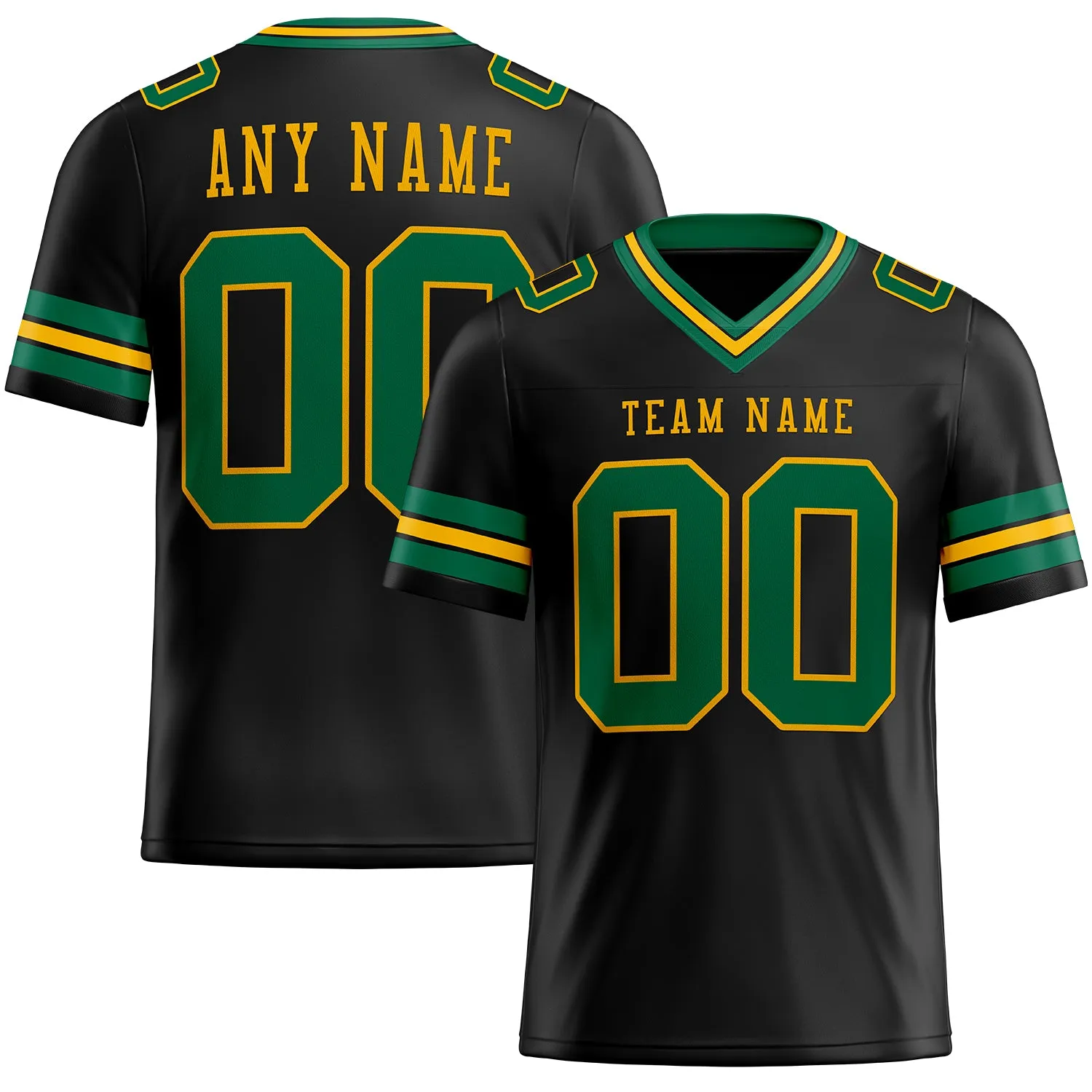 Custom Black Kelly Green-Gold Mesh Authentic Football Jersey FansIdea