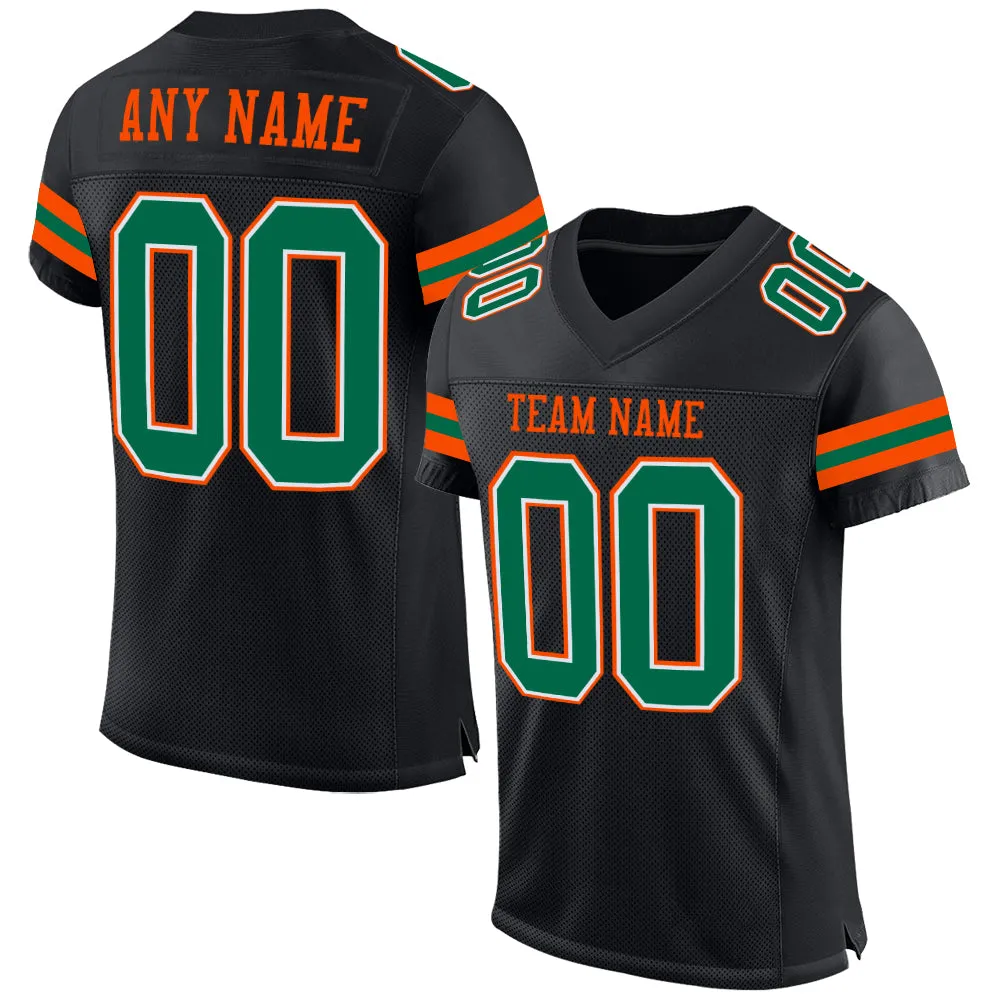 Custom Black Kelly Green-Orange Mesh Authentic Football Jersey FansIdea
