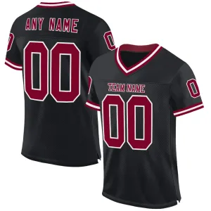 Custom Black Maroon-White Mesh Authentic Throwback Football Jersey FansIdea