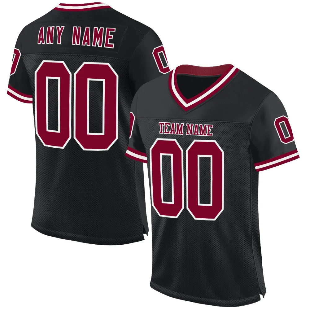 Custom Black Maroon-White Mesh Authentic Throwback Football Jersey FansIdea