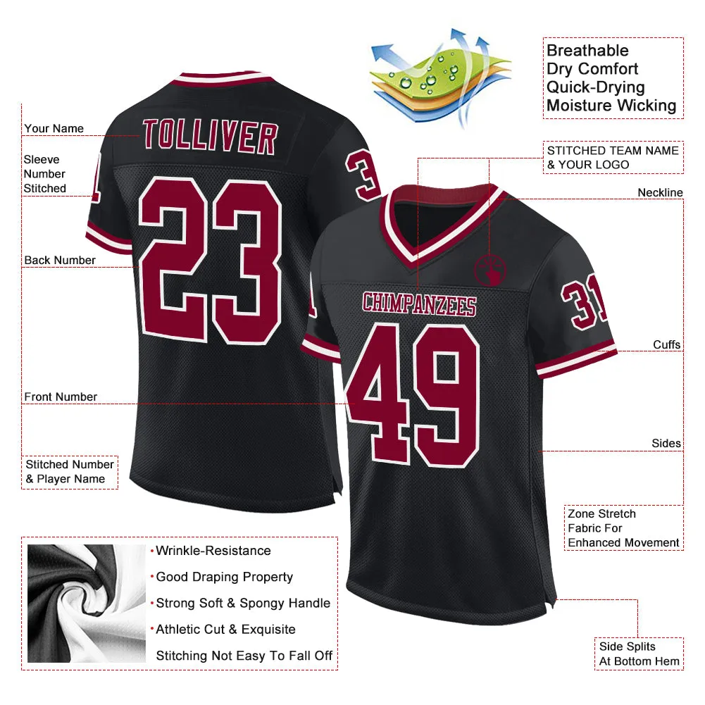 Custom Black Maroon-White Mesh Authentic Throwback Football Jersey FansIdea