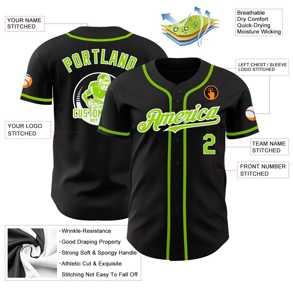 Custom Black Neon Green-White Authentic Baseball Jersey FansIdea
