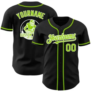 Custom Black Neon Green-White Authentic Baseball Jersey FansIdea