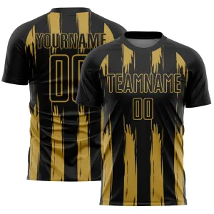 Custom Black Old Gold Abstract Stripes Sublimation Soccer Uniform Jersey FansIdea