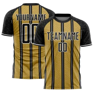 Custom Black Old Gold-White Line Sublimation Soccer Uniform Jersey FansIdea