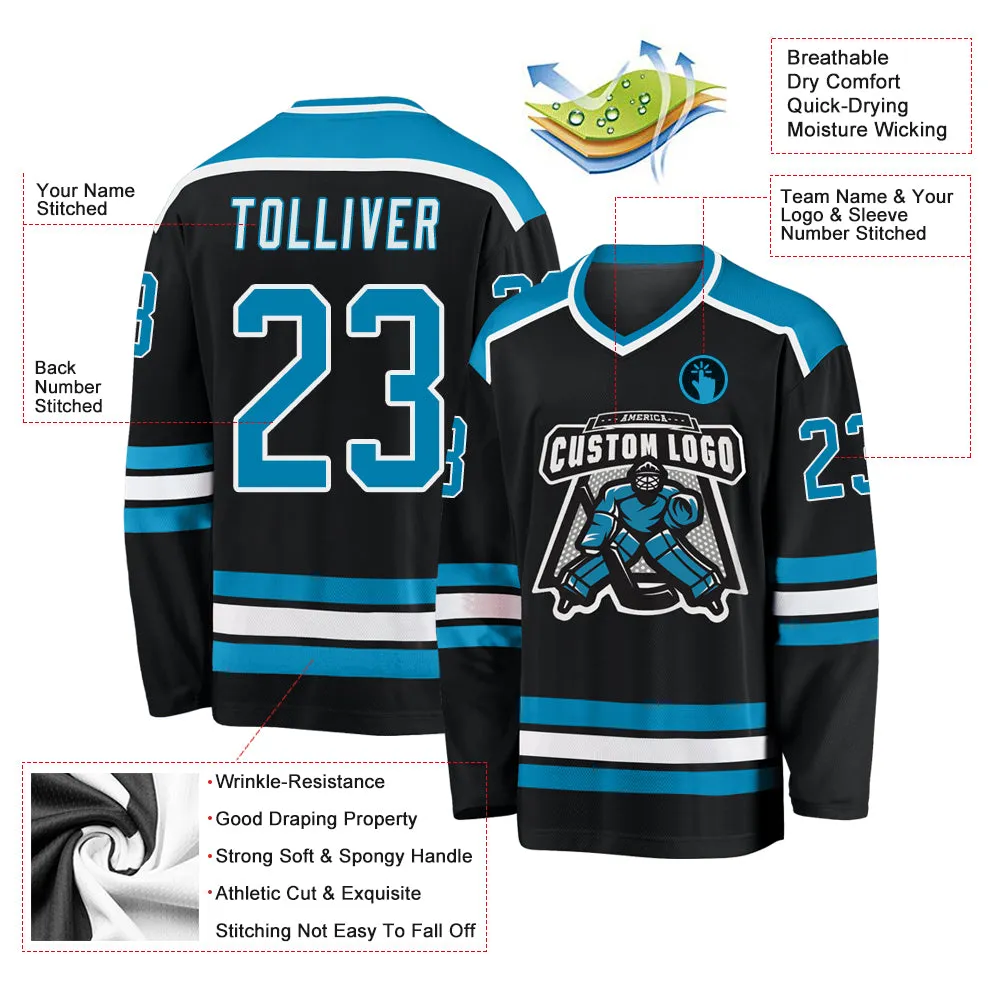 Custom Black Panther Blue-White Hockey Jersey FansIdea