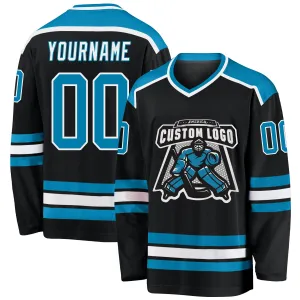 Custom Black Panther Blue-White Hockey Jersey FansIdea