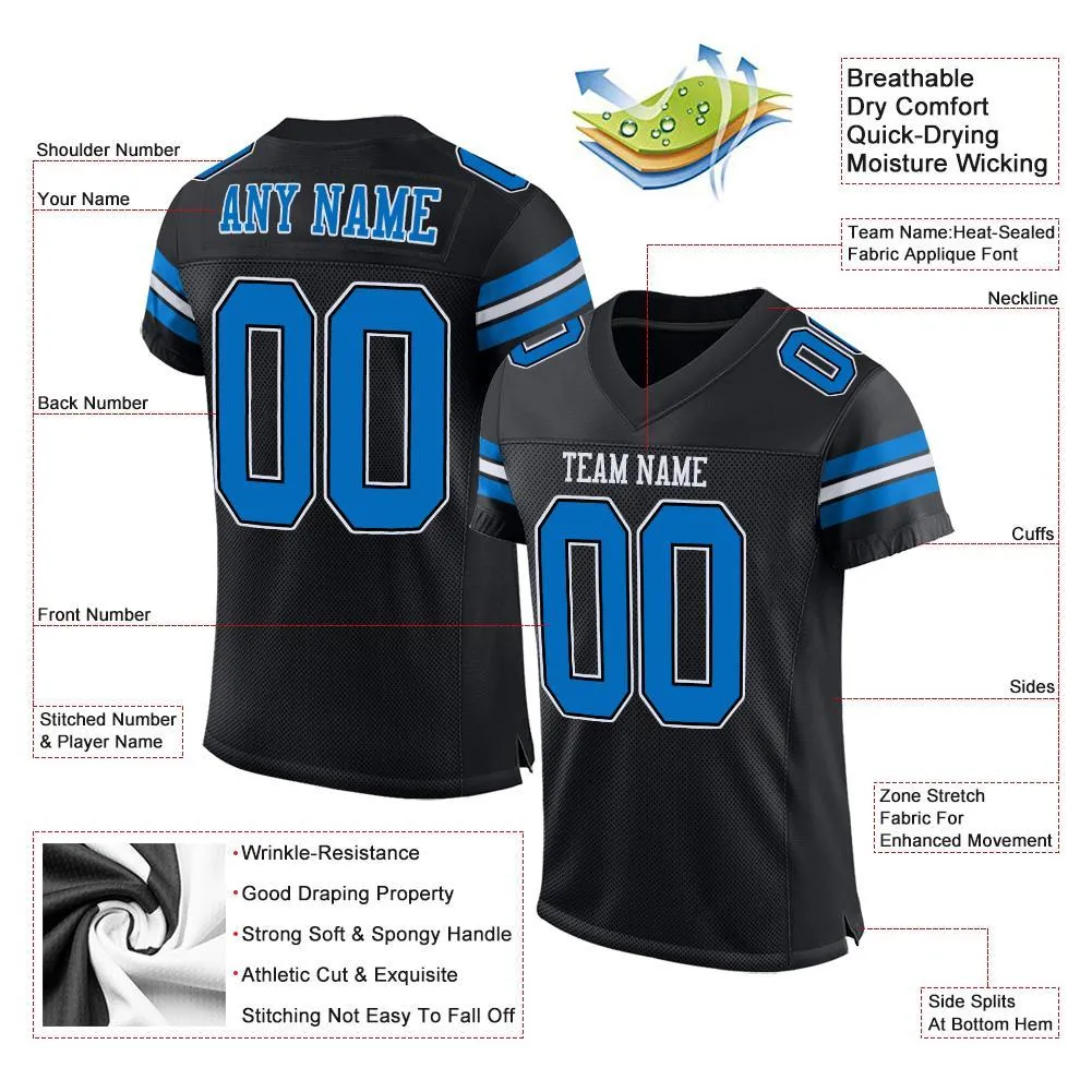 Custom Black Panther Blue-White Mesh Authentic Football Jersey FansIdea