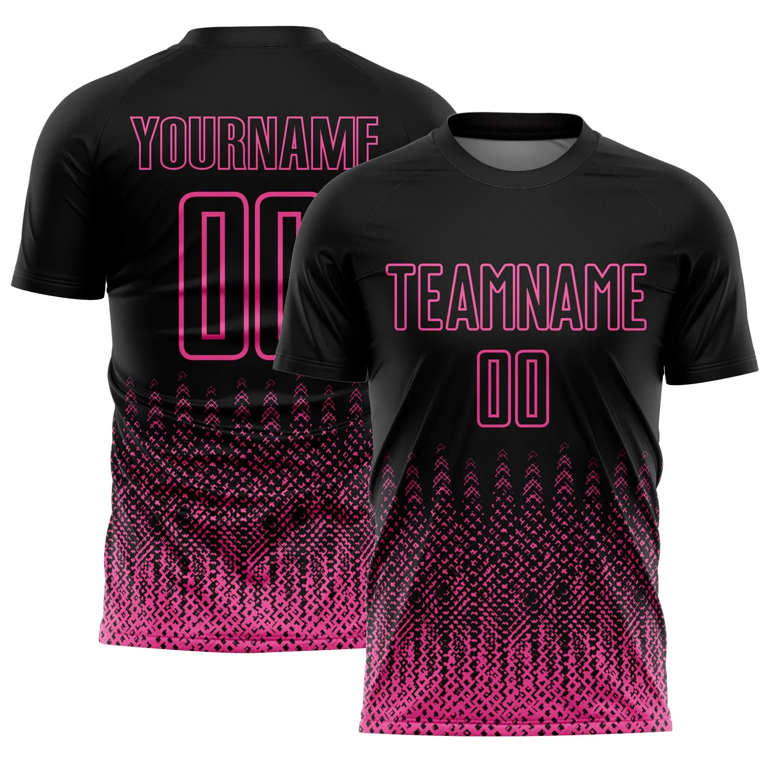 Custom Black Pink Geometric Shape Sublimation Soccer Uniform Jersey