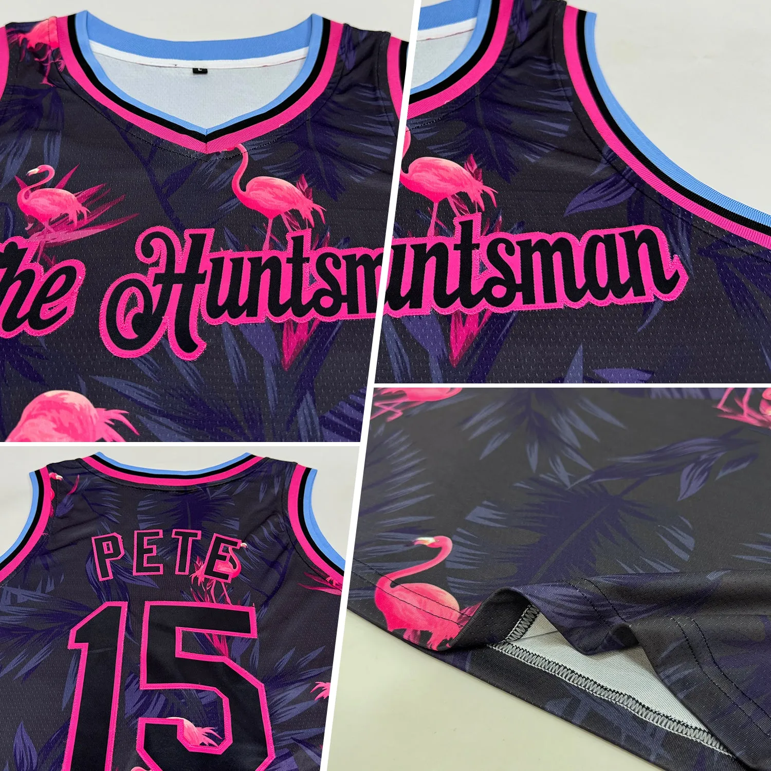 Custom Black Pink-Light Blue 3D Pattern Design Flamingo Authentic Basketball Jersey FansIdea