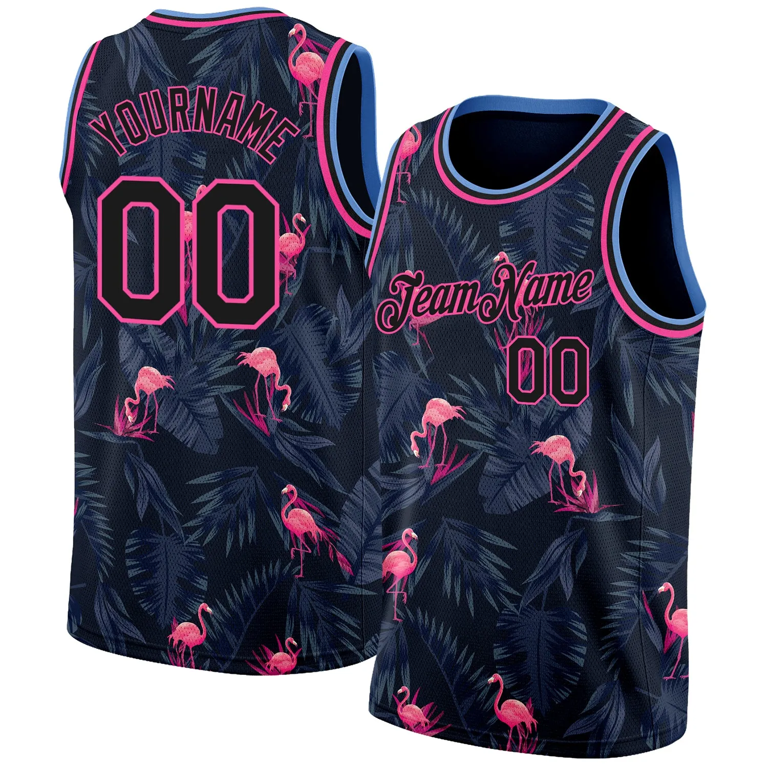 Custom Black Pink-Light Blue 3D Pattern Design Flamingo Authentic Basketball Jersey FansIdea