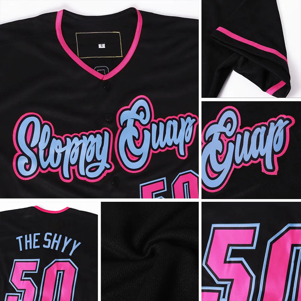 Custom Black Pink-Light Blue Authentic Baseball Jersey FansIdea