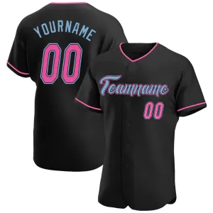 Custom Black Pink-Light Blue Authentic Baseball Jersey FansIdea