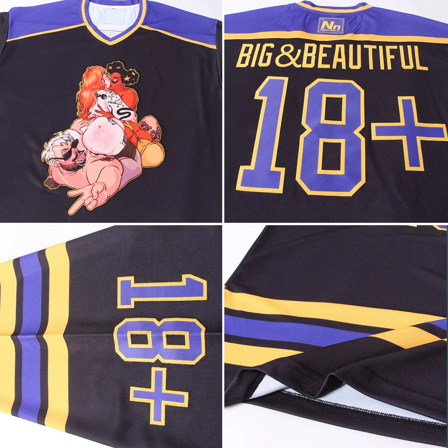 Custom Black Purple-Gold Hockey Jersey FansIdea