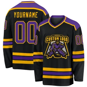 Custom Black Purple-Gold Hockey Jersey FansIdea