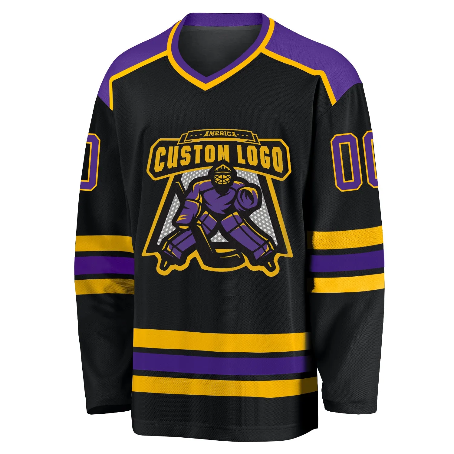 Custom Black Purple-Gold Hockey Jersey FansIdea