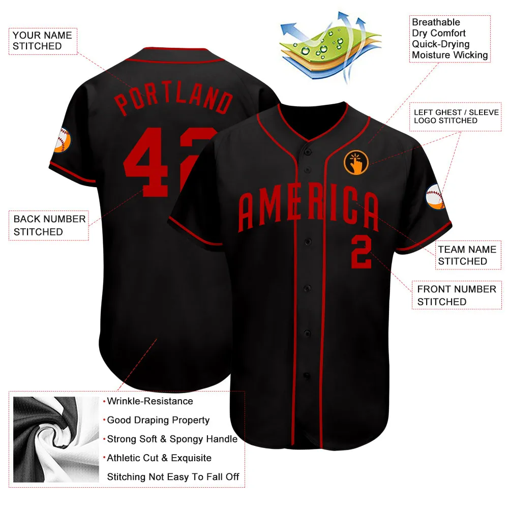 Custom Black Red Authentic Baseball Jersey FansIdea