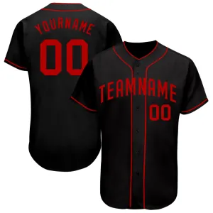 Custom Black Red Authentic Baseball Jersey FansIdea