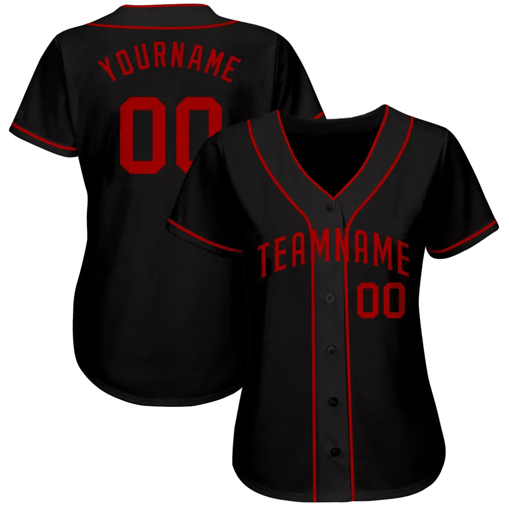 Custom Black Red Authentic Baseball Jersey FansIdea