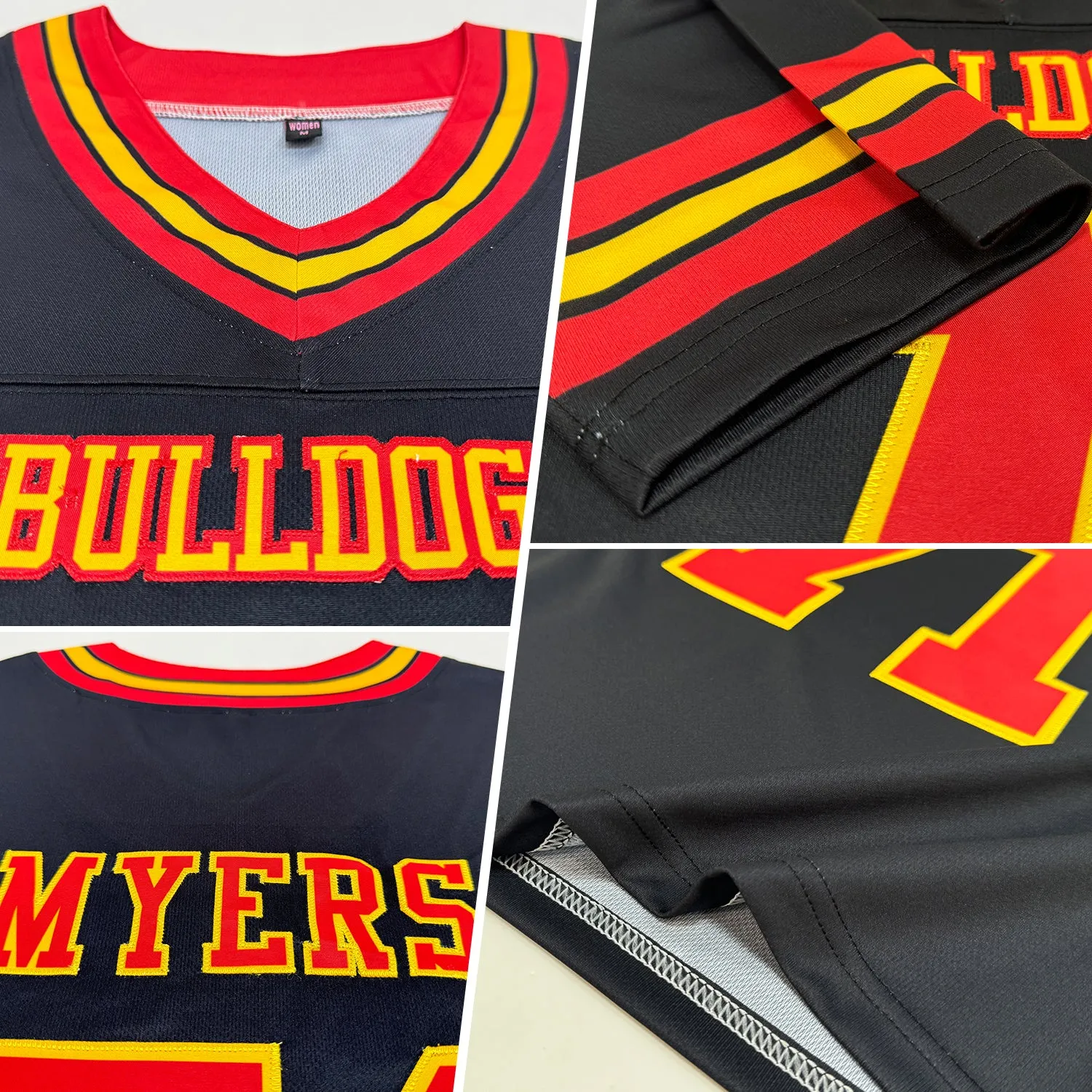 Custom Black Red-Gold Mesh Authentic Football Jersey FansIdea