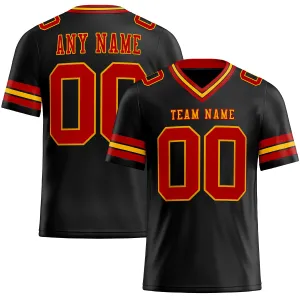 Custom Black Red-Gold Mesh Authentic Football Jersey FansIdea