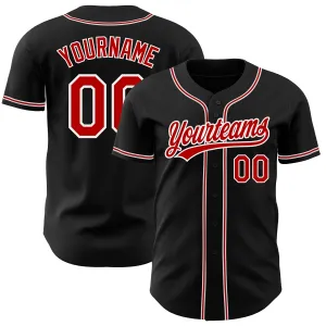 Custom Black Red-White Authentic Baseball Jersey FansIdea