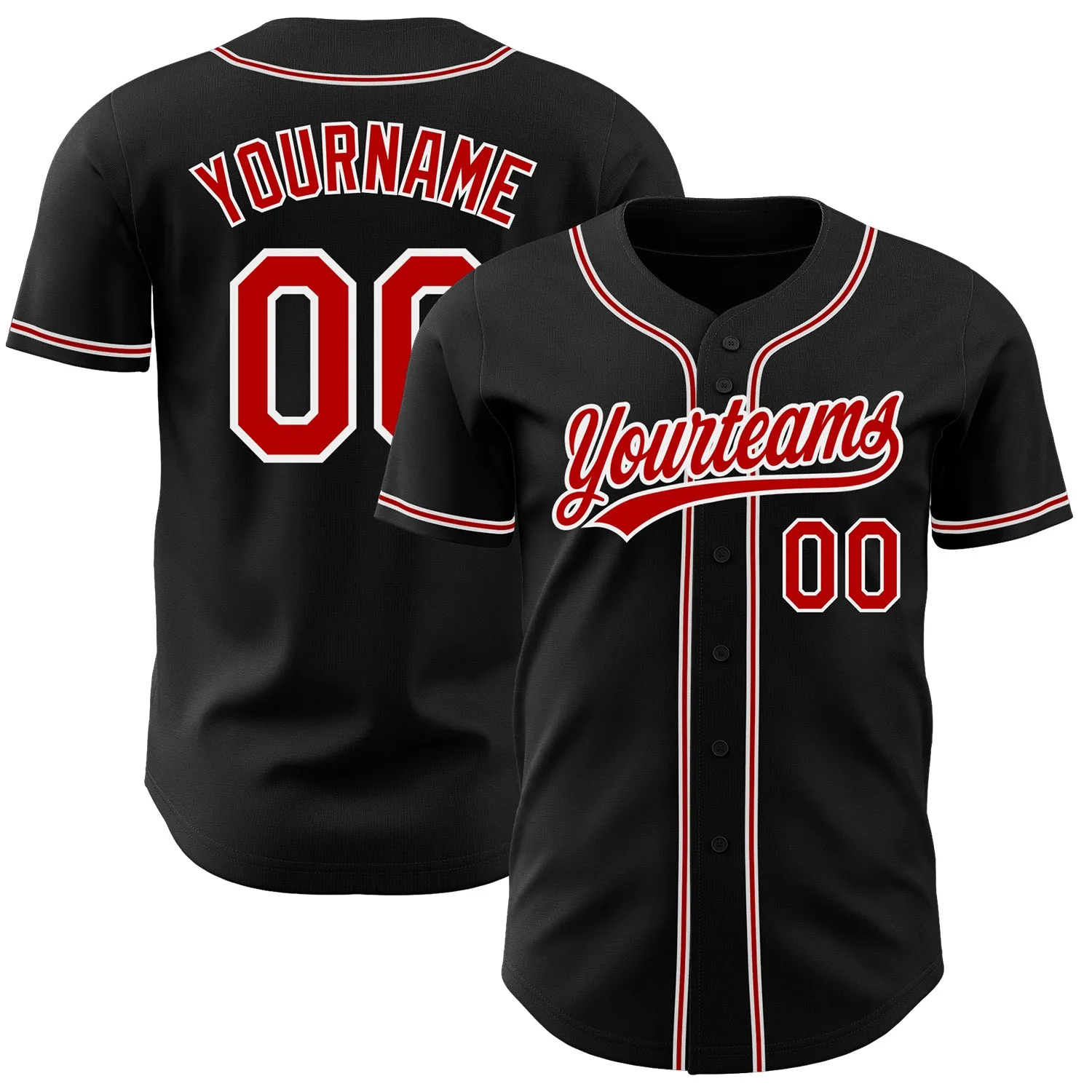Custom Black Red-White Authentic Baseball Jersey FansIdea