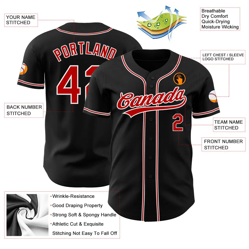 Custom Black Red-White Authentic Baseball Jersey FansIdea