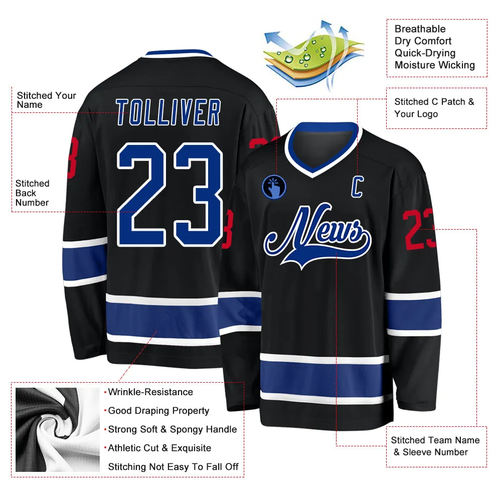 Custom Black Royal-Red Hockey Jersey FansIdea