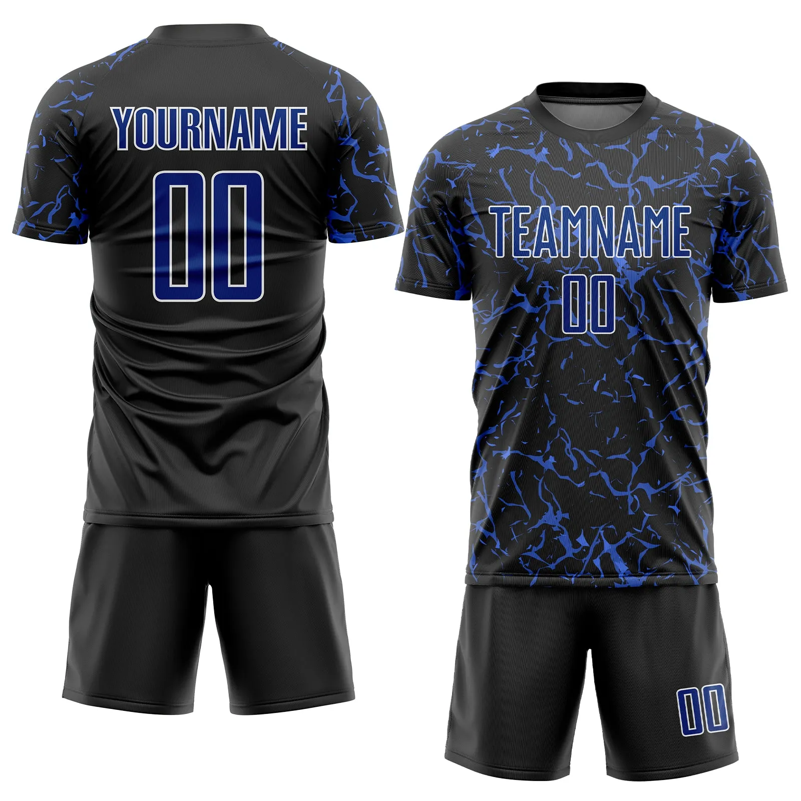 Custom Black Royal-White Sublimation Soccer Uniform Jersey FansIdea