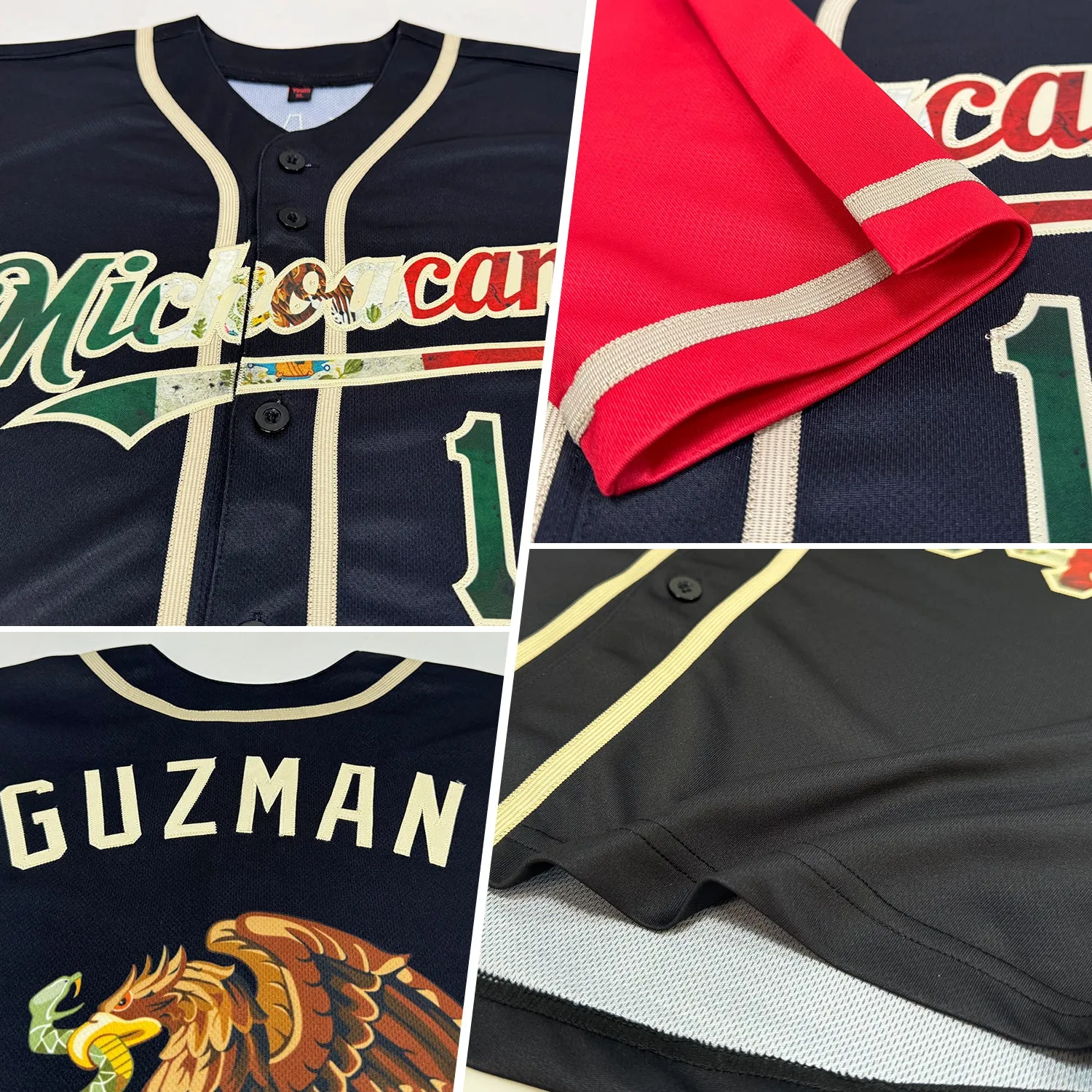 Custom Black Vintage Mexican Flag Kelly Green Red-City Cream Authentic Two Tone Baseball Jersey FansIdea