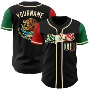 Custom Black Vintage Mexican Flag Kelly Green Red-City Cream Authentic Two Tone Baseball Jersey FansIdea