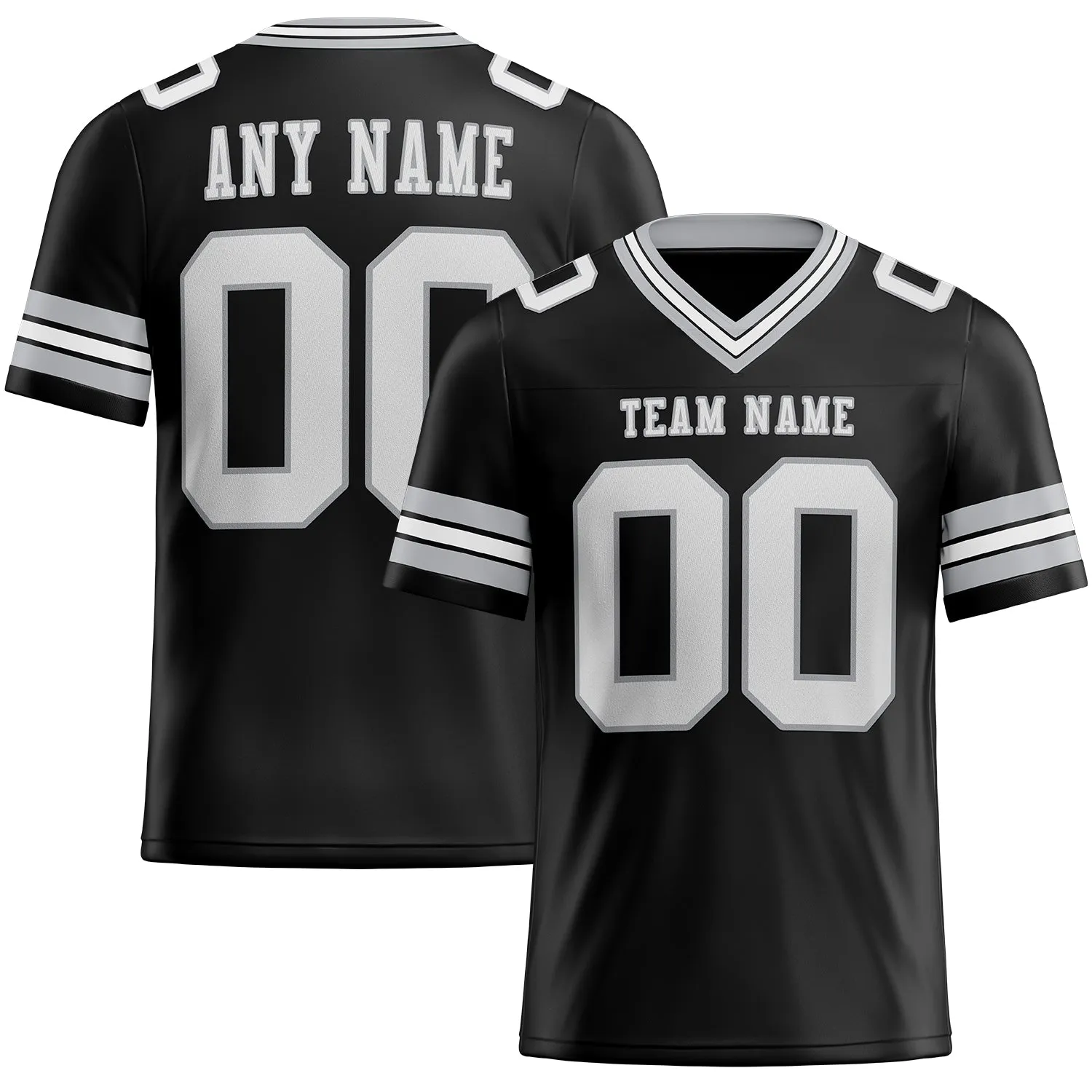 Custom Black White-Gray Mesh Authentic Football Jersey FansIdea