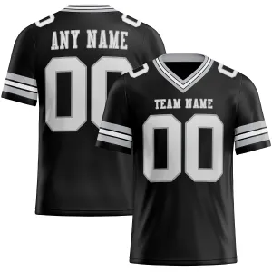 Custom Black White-Gray Mesh Authentic Football Jersey FansIdea