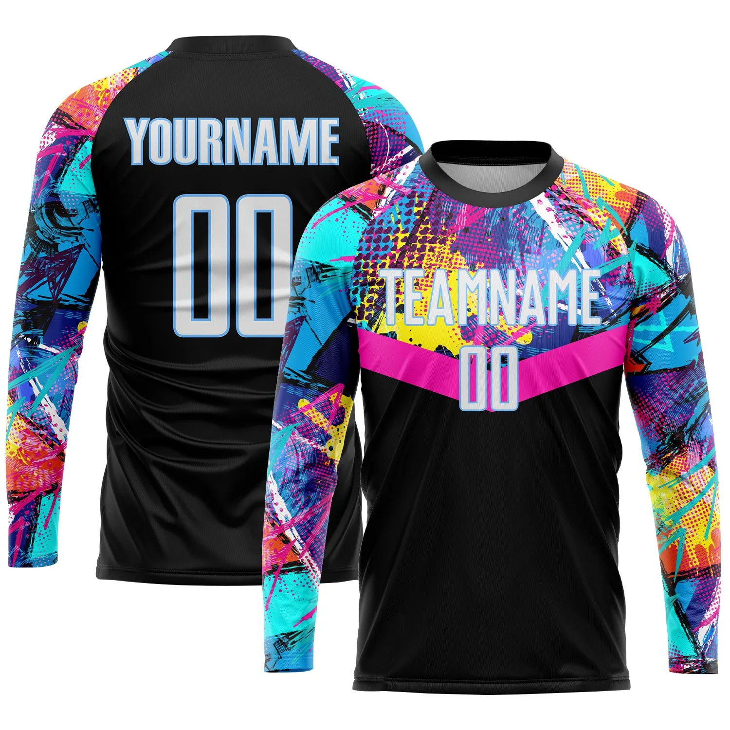 Custom Black White-Light Blue Sublimation Soccer Uniform Jersey FansIdea