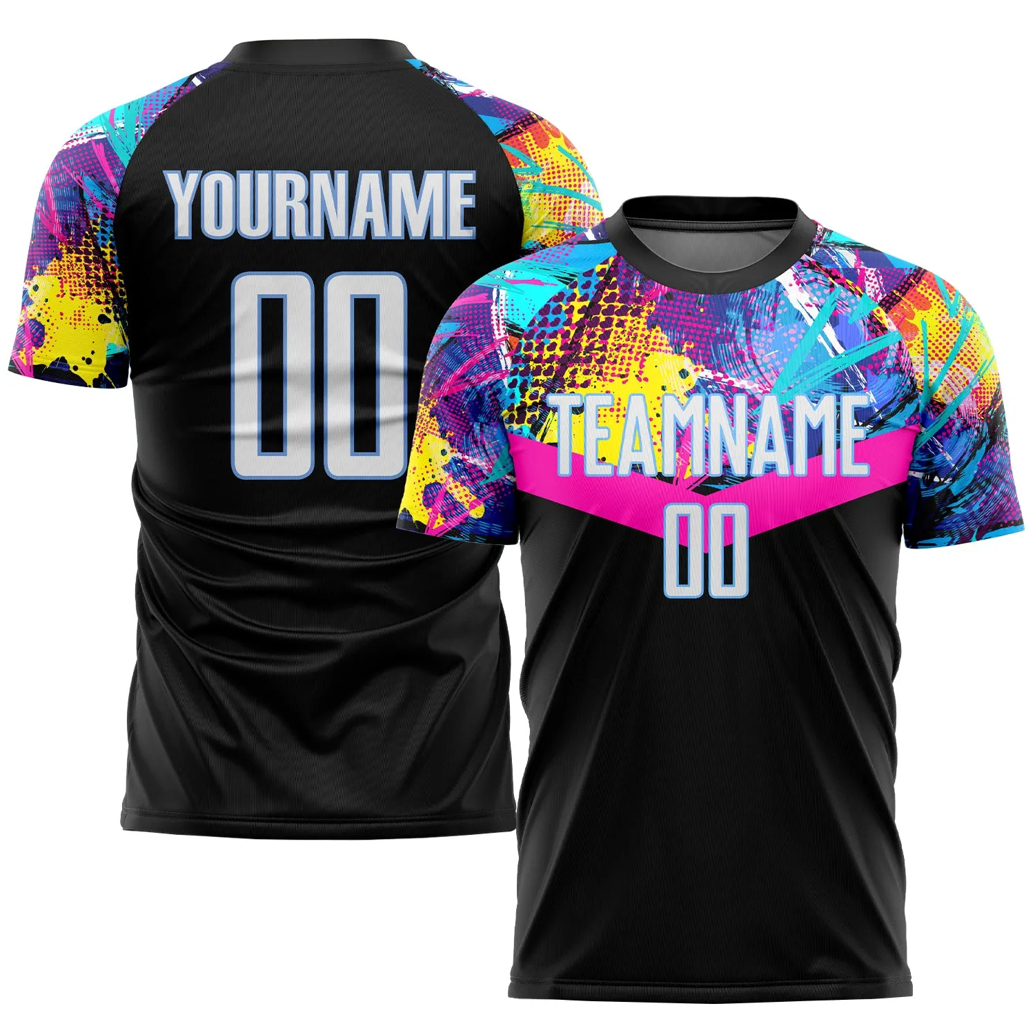 Custom Black White-Light Blue Sublimation Soccer Uniform Jersey FansIdea