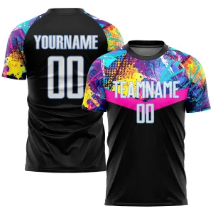 Custom Black White-Light Blue Sublimation Soccer Uniform Jersey FansIdea