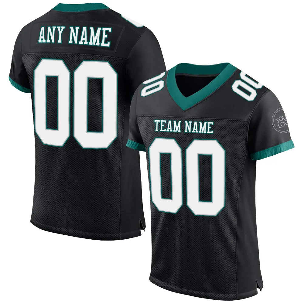 Custom Black White-Midnight Green Mesh Authentic Football Jersey FansIdea