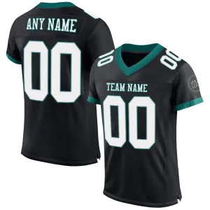 Custom Black White-Midnight Green Mesh Authentic Football Jersey FansIdea