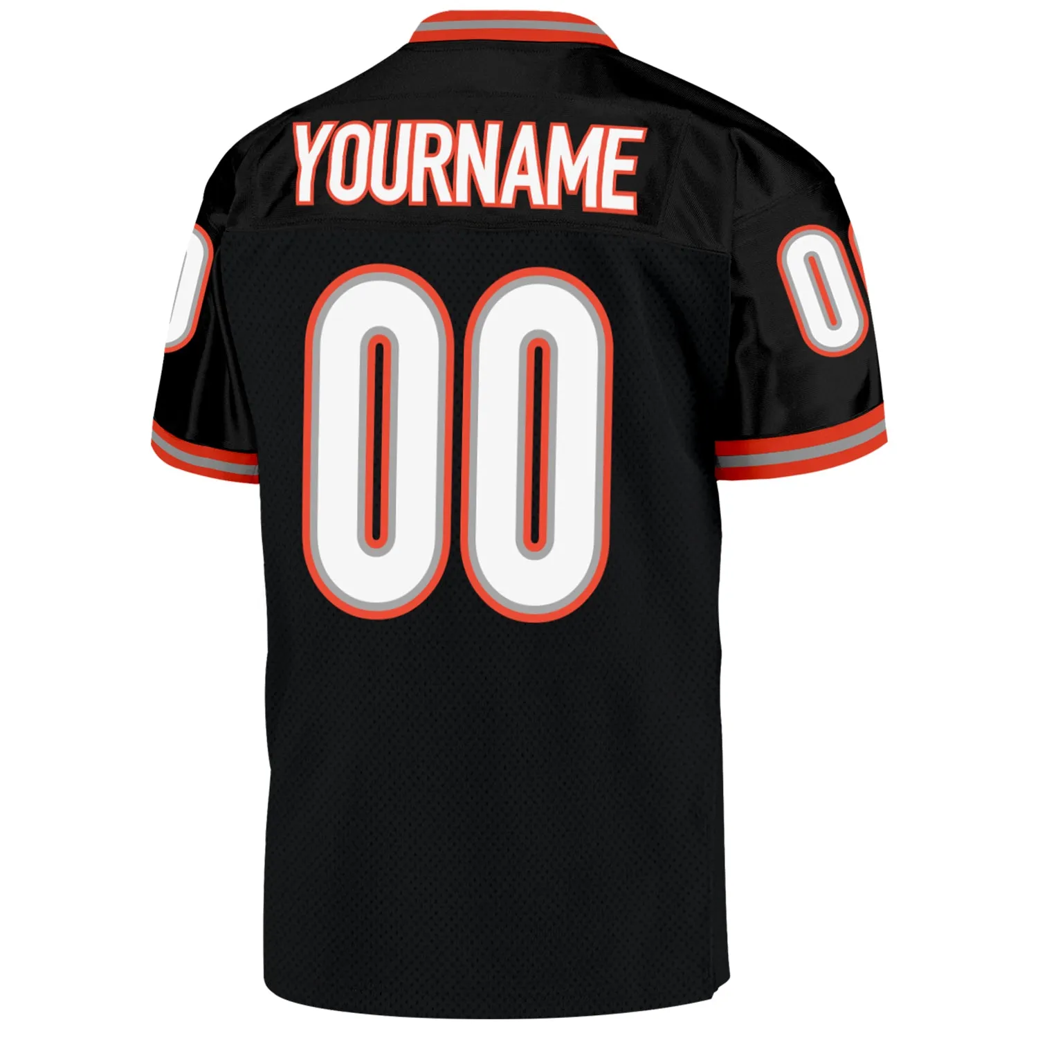 Custom Black White-Orange Mesh Authentic Throwback Football Jersey FansIdea
