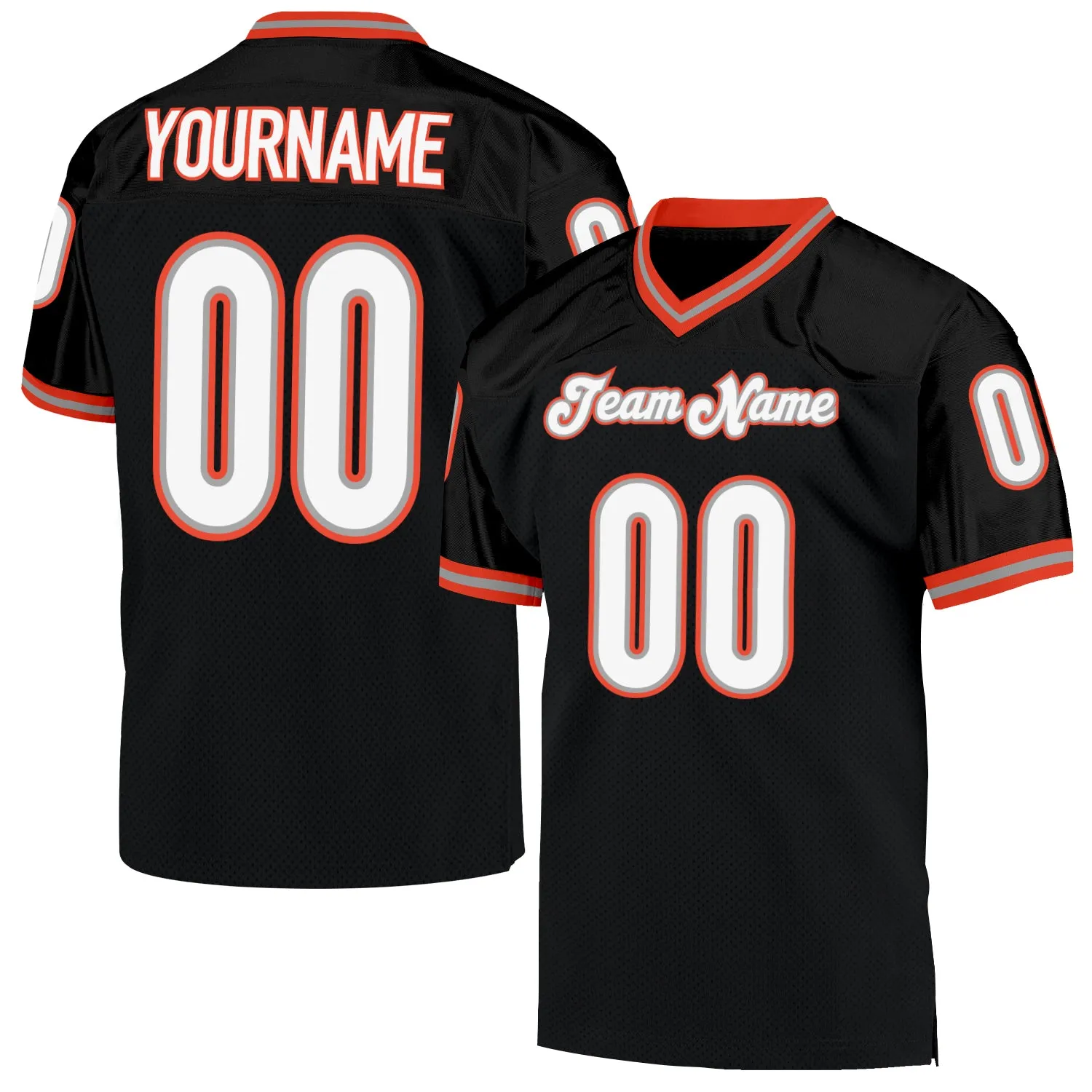 Custom Black White-Orange Mesh Authentic Throwback Football Jersey FansIdea