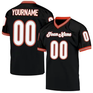 Custom Black White-Orange Mesh Authentic Throwback Football Jersey FansIdea