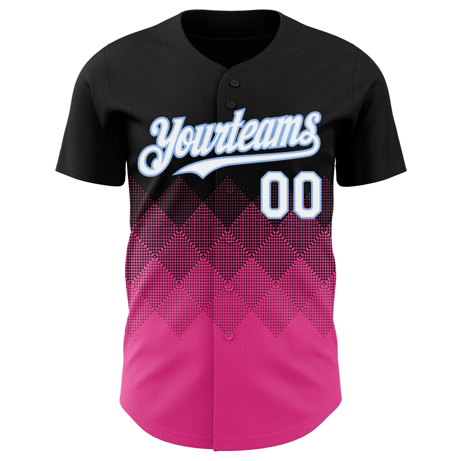 Custom Black White Pink-Light Blue 3D Gradient Square Shape Authentic Baseball Jersey