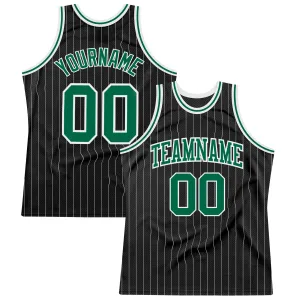 Custom Black White Pinstripe Kelly Green-White Authentic Basketball Jersey FansIdea
